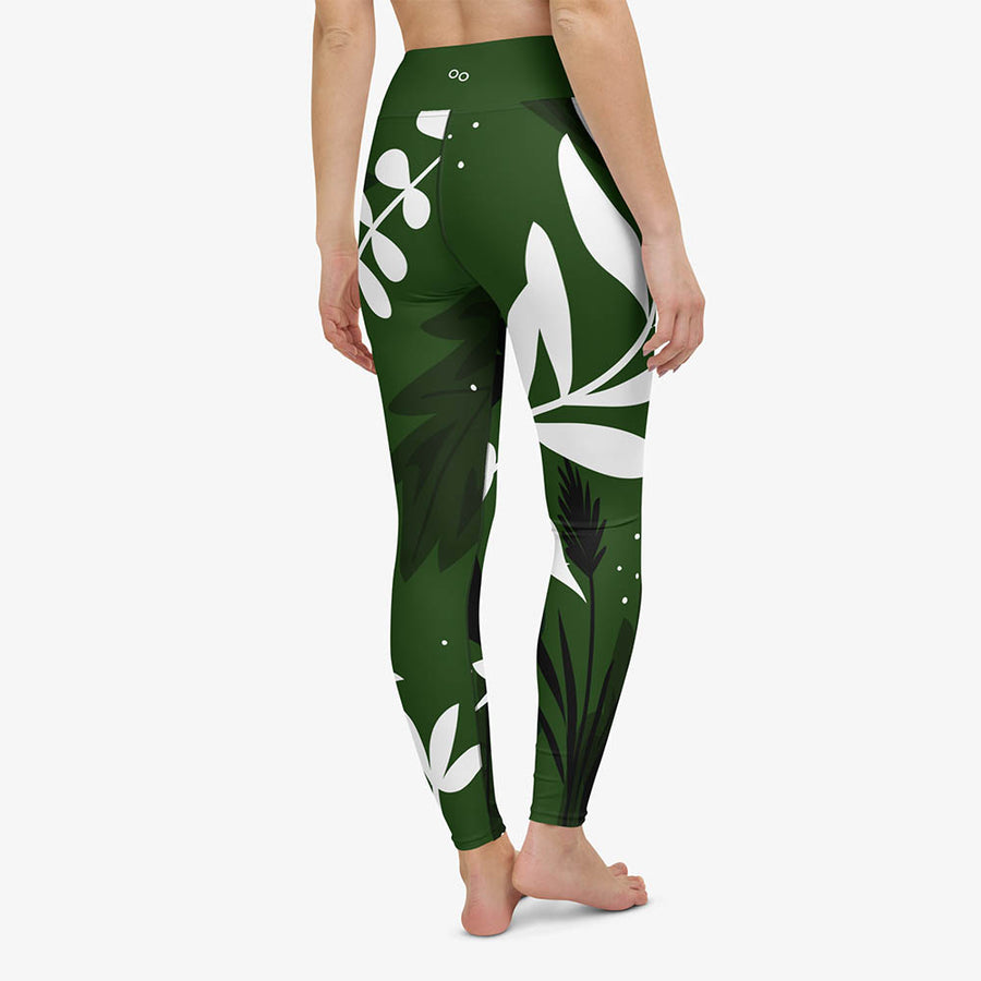 Floral Leggings "Night Garden" Green/White