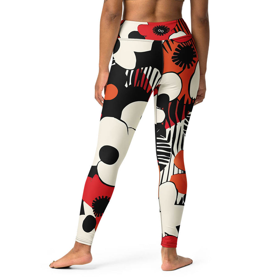 Floral Leggings "Zebra Blossom" Black/Red/Orange