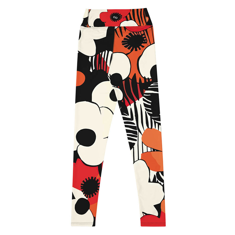 Floral Leggings "Zebra Blossom" Black/Red/Orange