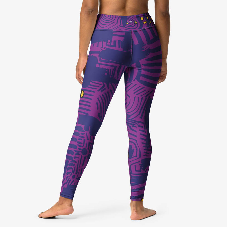 Printed Leggings "Electric Maze" Purple/Yellow