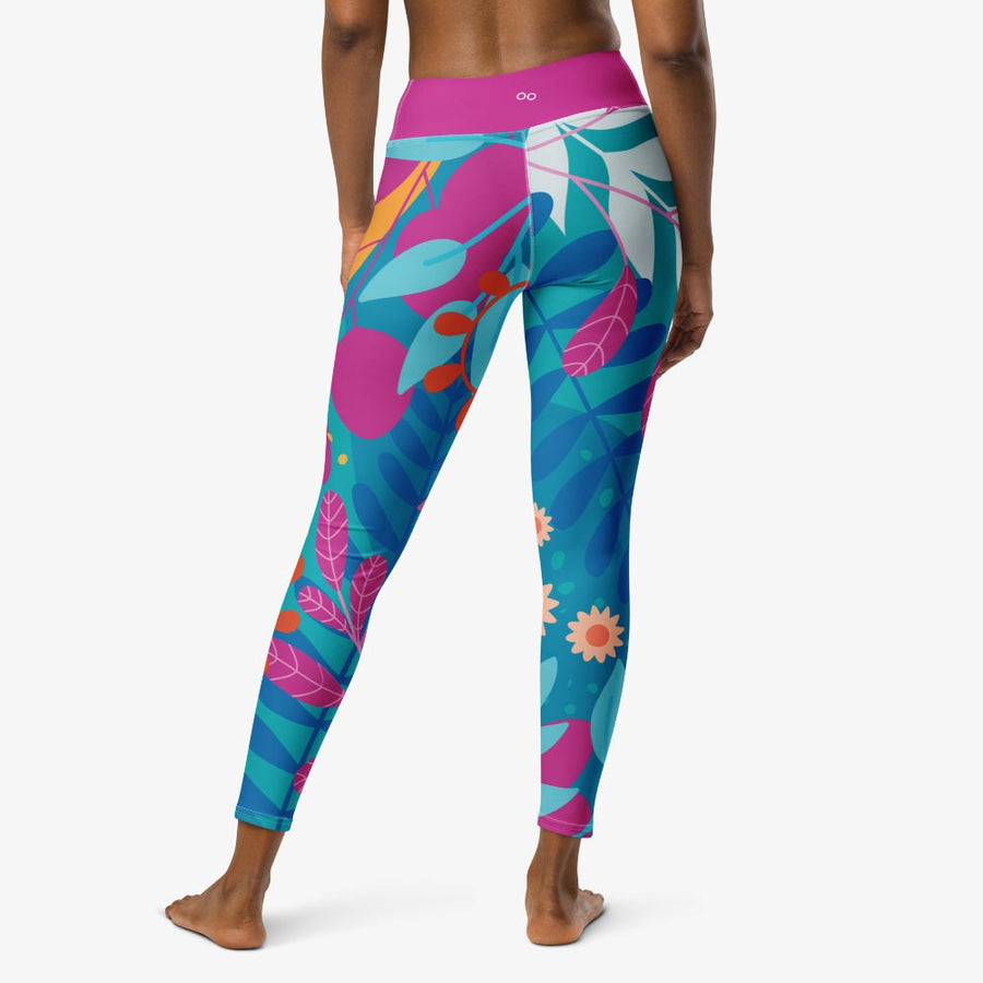 Floral Leggings "Petal Party" Turquoise/Fuchsia