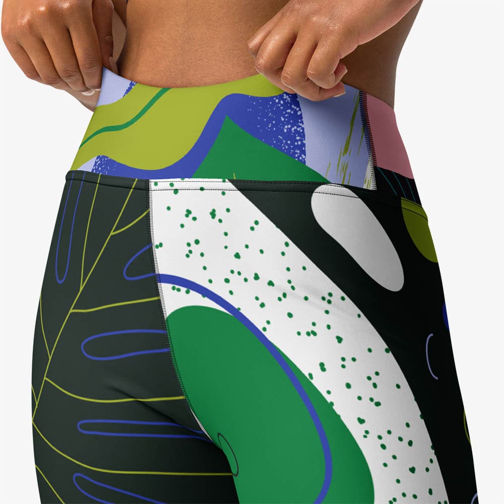 WAREHOUSE Floral Leggings "Abstract Leaves" Black/Blue/Green