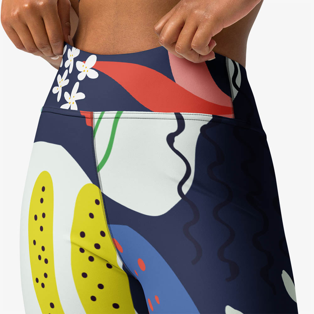 WAREHOUSE Floral Leggings "Fluid Flowers" Blue/Yellow