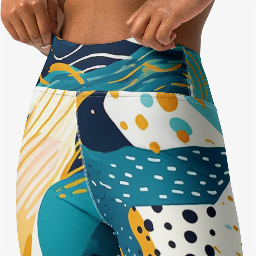 Printed Leggings "Seascape" Turquoise/Blue/Yellow