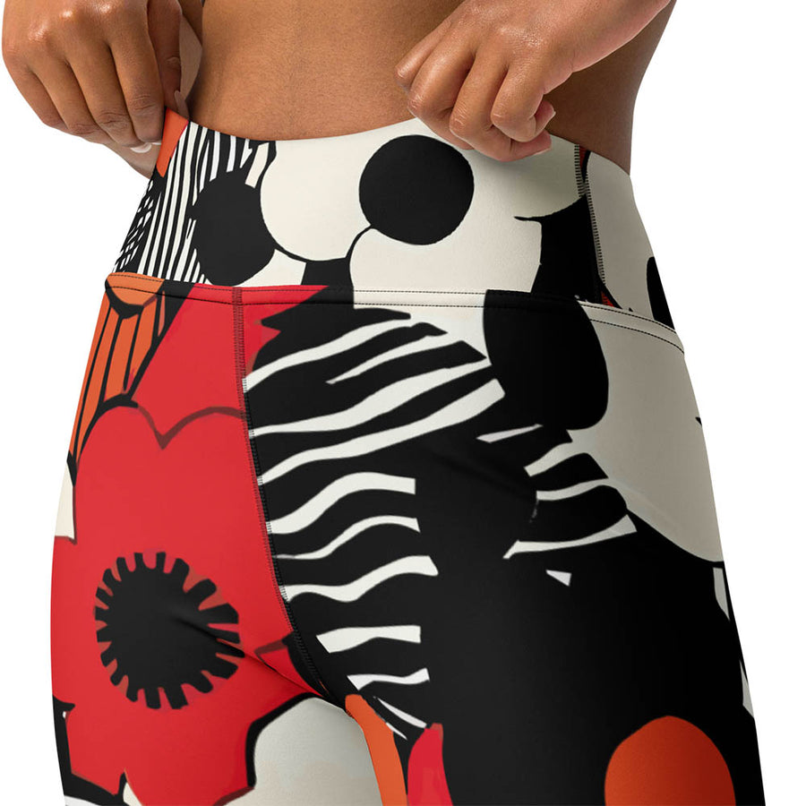 Floral Capris "Zebra Blossom" Black/Red/Orange