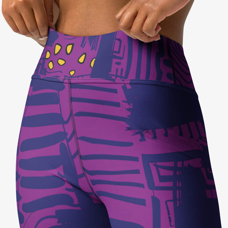 Printed Leggings "Electric Maze" Purple/Yellow
