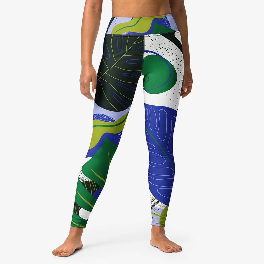 Full length leggings with green and blue floral design