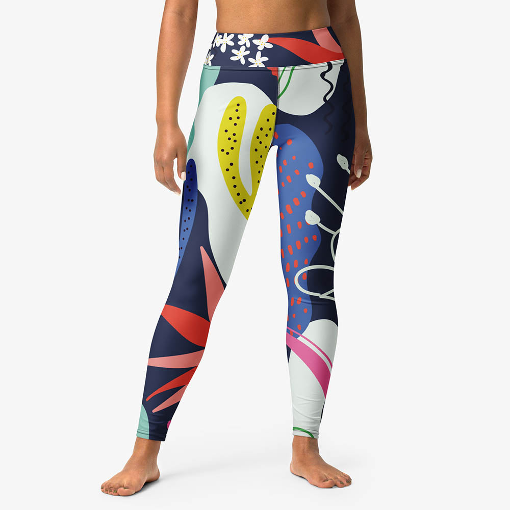 WAREHOUSE Floral Leggings "Fluid Flowers" Blue/Yellow