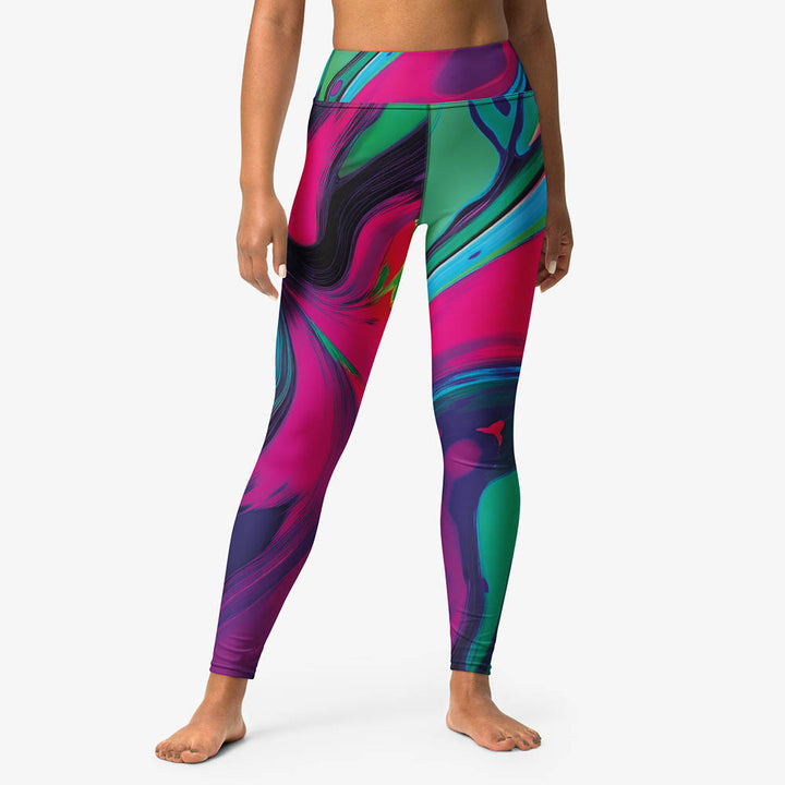 Leggings with green and pink swirl design