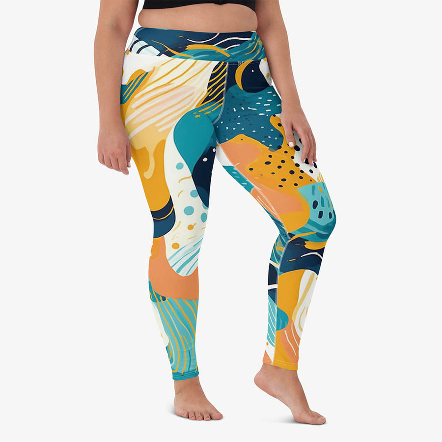 Printed Leggings "Seascape" Turquoise/Blue/Yellow