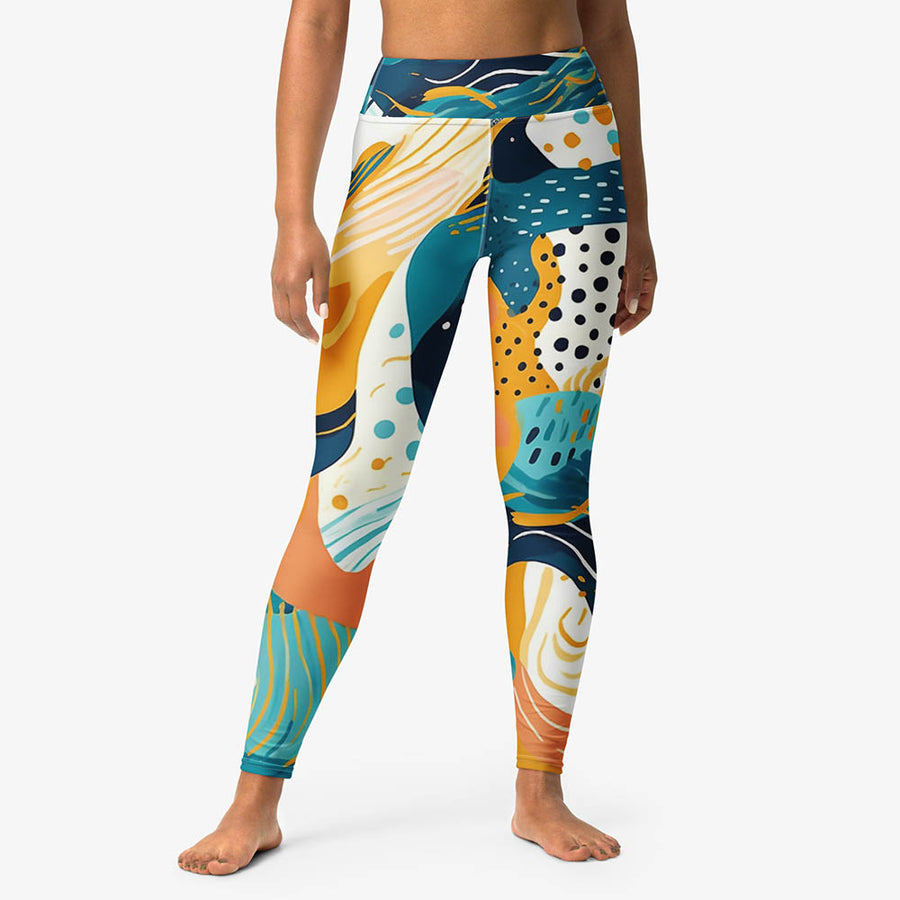 Printed Leggings "Seascape" Turquoise/Blue/Yellow