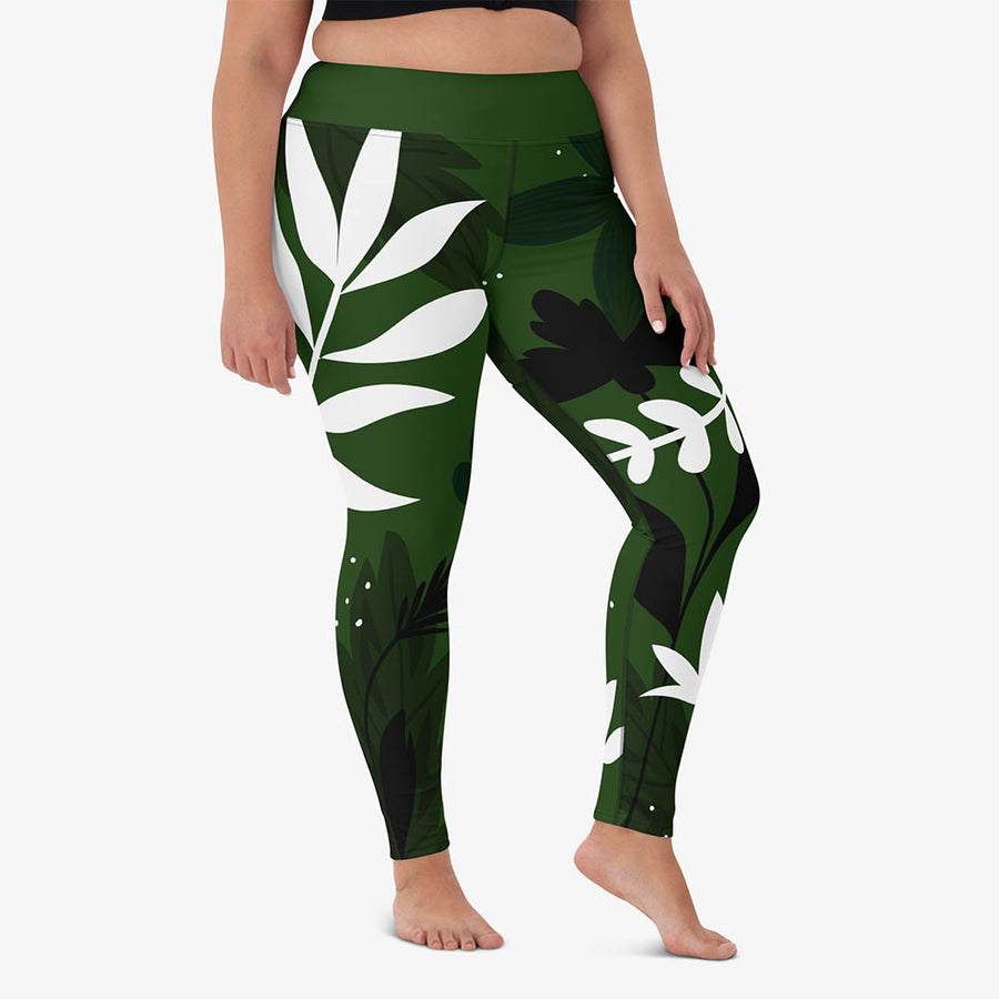 Floral Leggings "Night Garden" Green/White