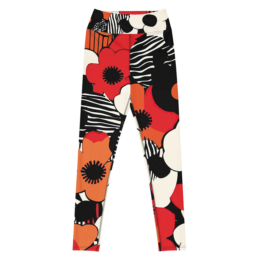 Floral Leggings "Zebra Blossom" Black/Red/Orange