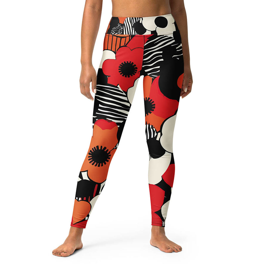 Floral Leggings "Zebra Blossom" Black/Red/Orange