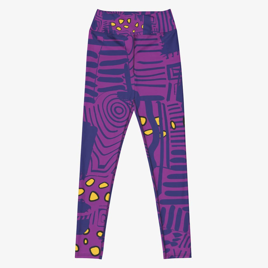 Printed Leggings "Electric Maze" Purple/Yellow