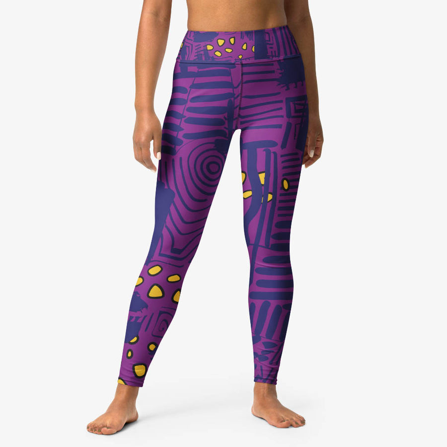 Printed Leggings "Electric Maze" Purple/Yellow