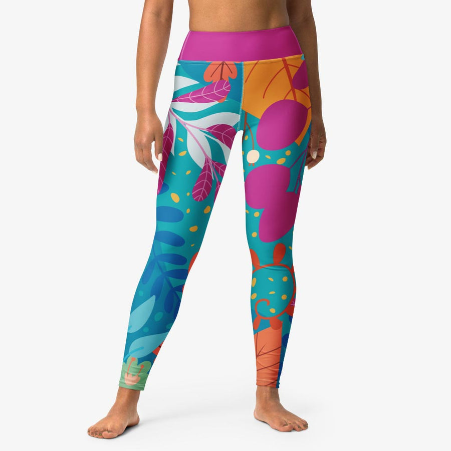 Floral Leggings "Petal Party" Turquoise/Fuchsia