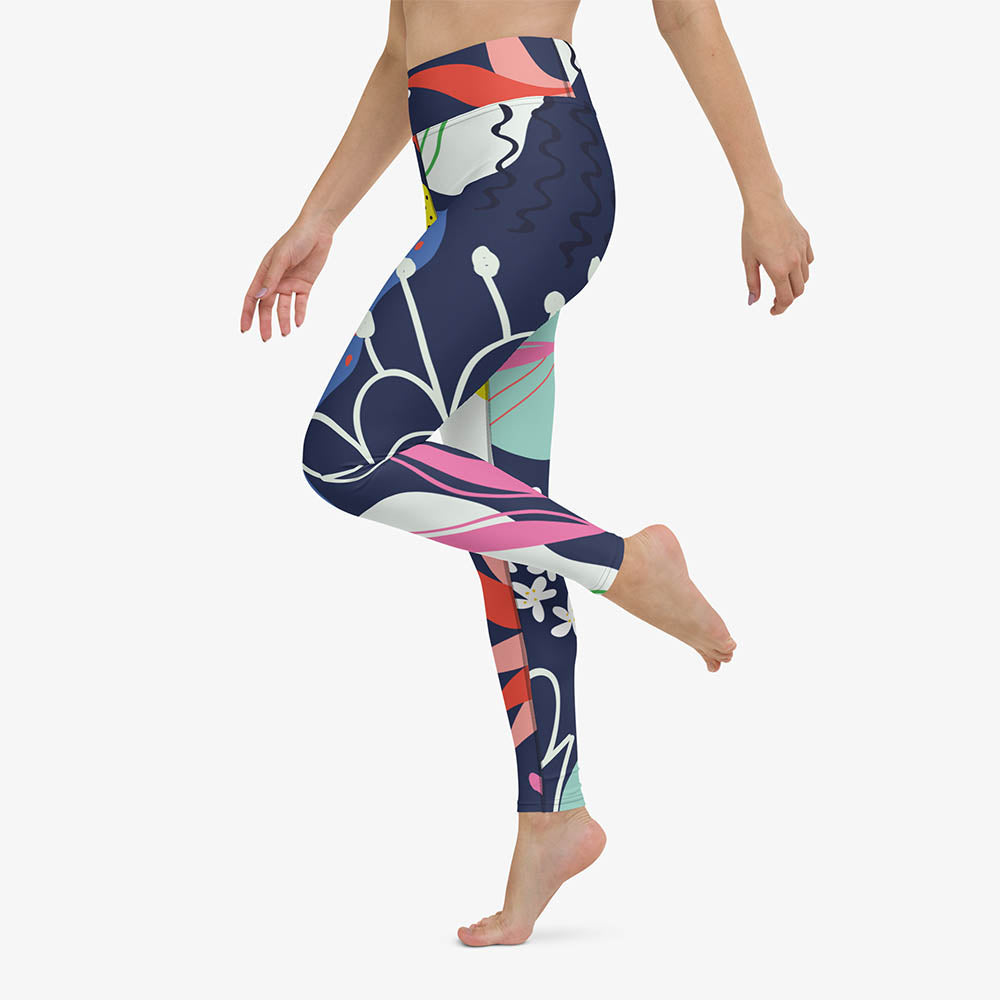 WAREHOUSE Floral Leggings "Fluid Flowers" Blue/Yellow