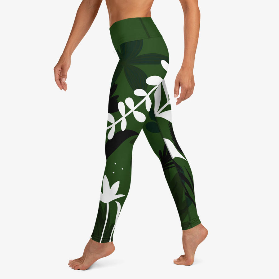 Floral Leggings "Night Garden" Green/White