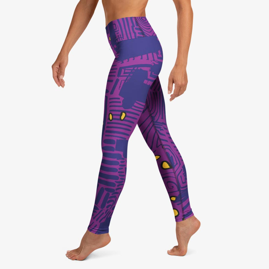 Printed Leggings "Electric Maze" Purple/Yellow