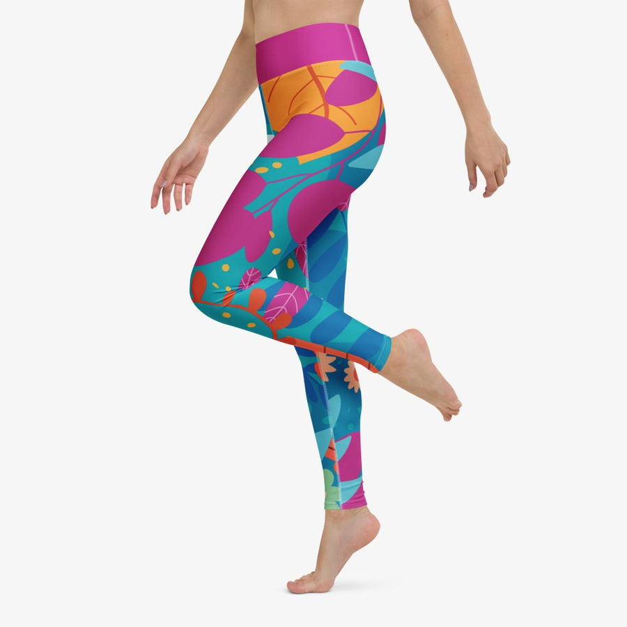 Floral Leggings "Petal Party" Turquoise/Fuchsia
