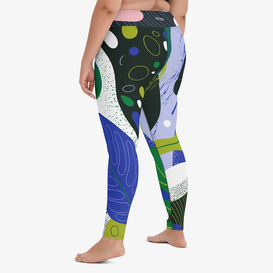 Floral Leggings "Abstract Leaves" Black/Blue/Green