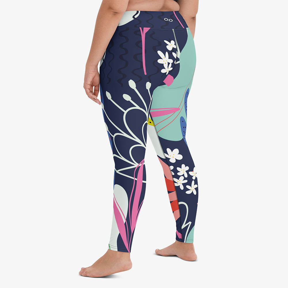 WAREHOUSE Floral Leggings "Fluid Flowers" Blue/Yellow