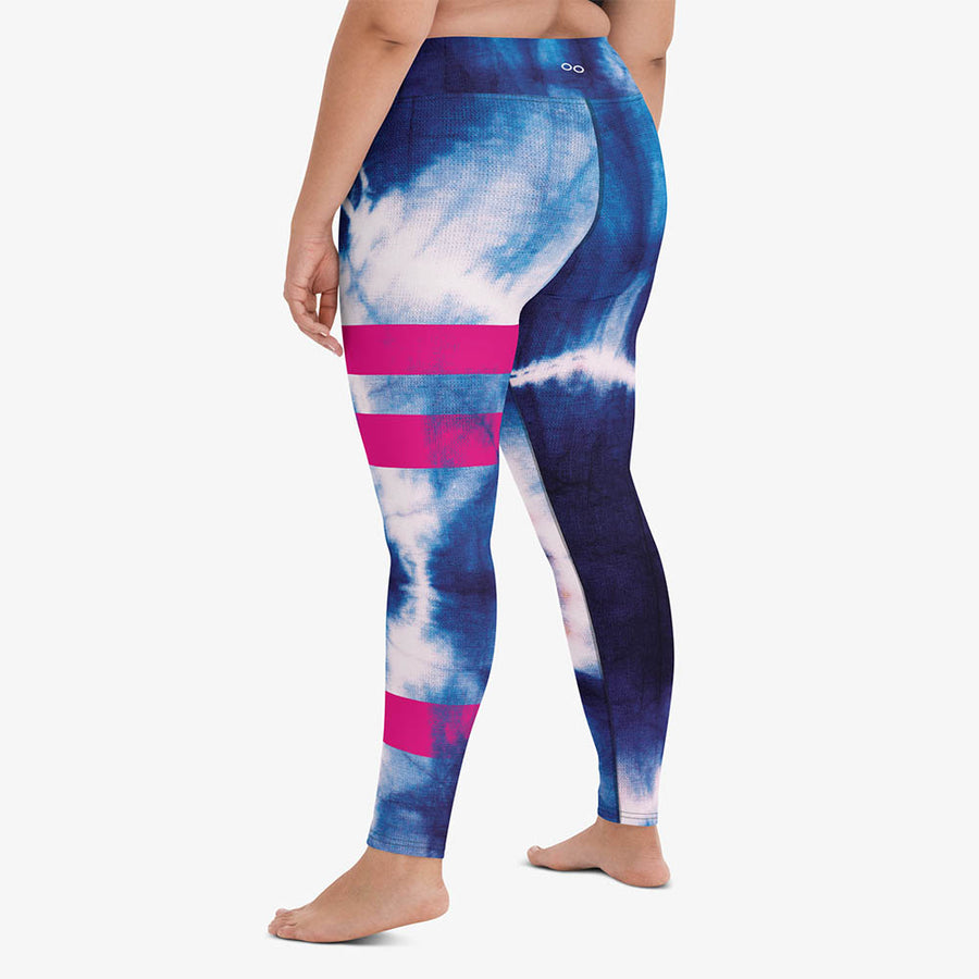 Printed Leggings "Tie Dye Stripe" Blue/Magenta