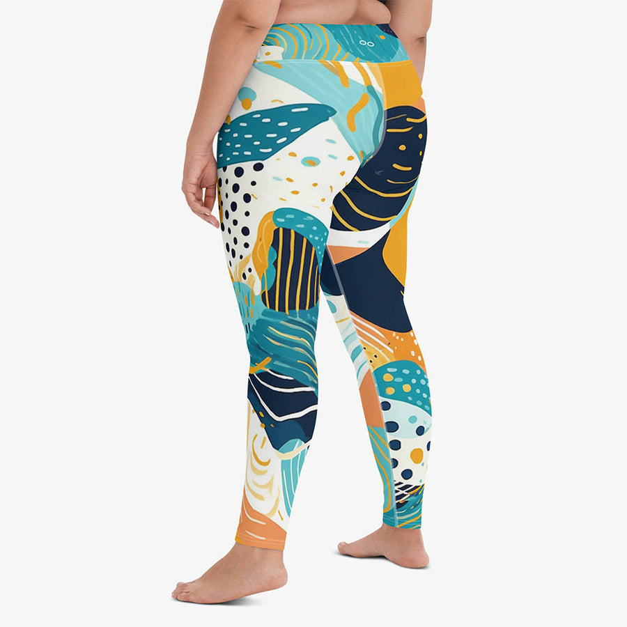 Printed Leggings "Seascape" Turquoise/Blue/Yellow