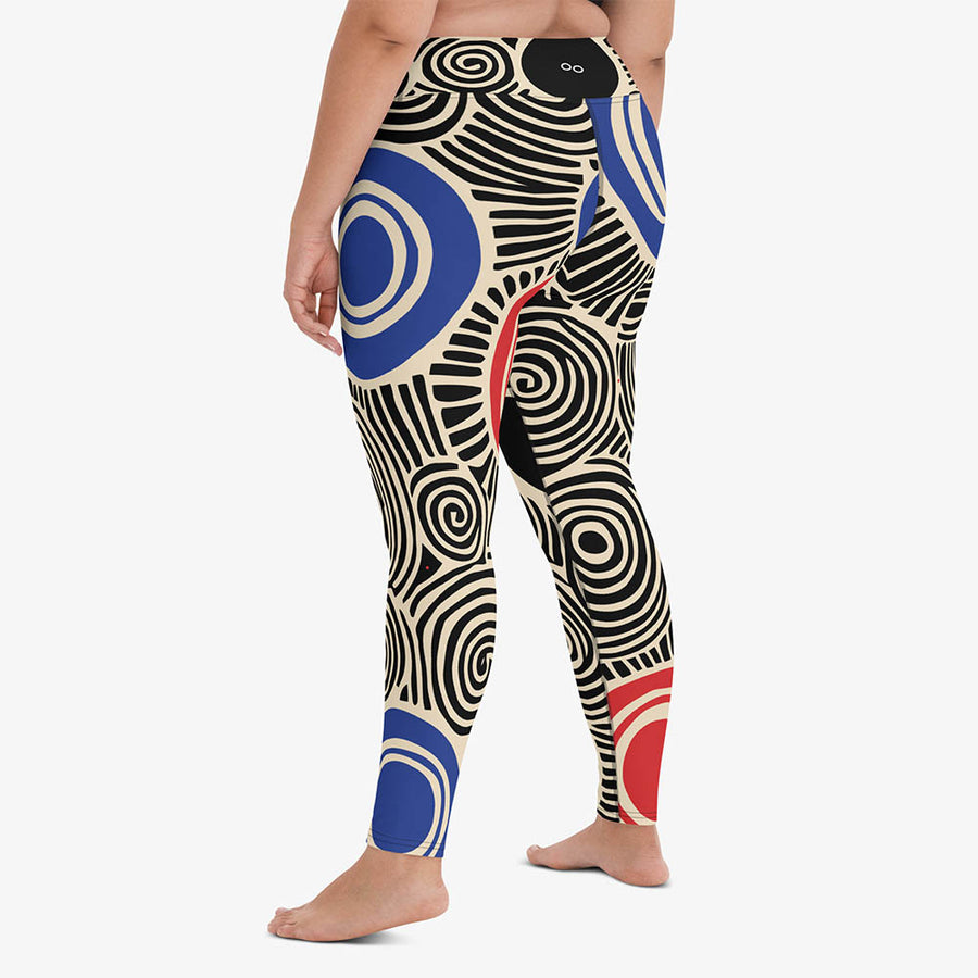 Printed Leggings "Vertigo" Black/Blue/Red