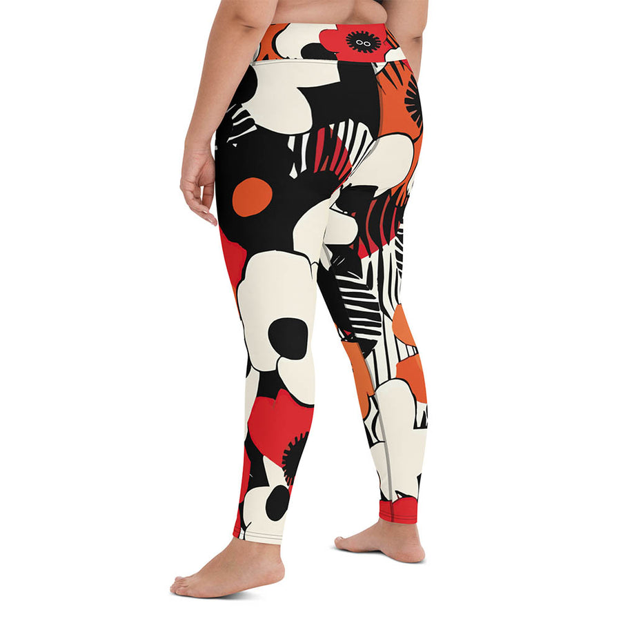 Floral Leggings "Zebra Blossom" Black/Red/Orange