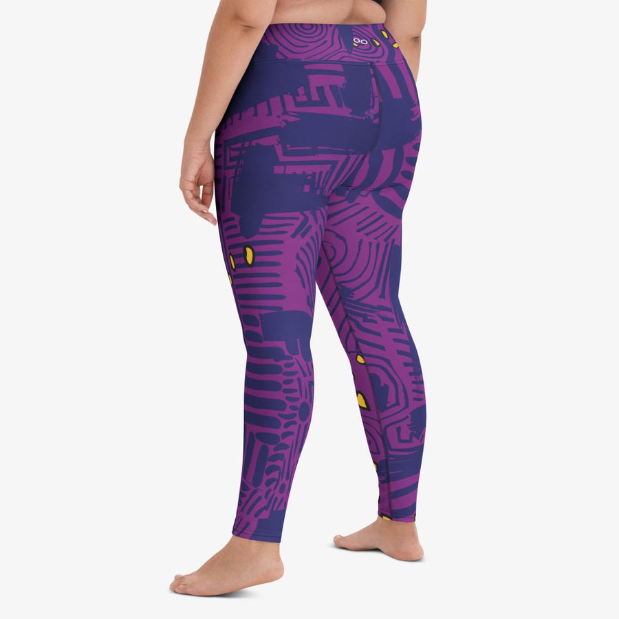 Printed Leggings "Electric Maze" Purple/Yellow