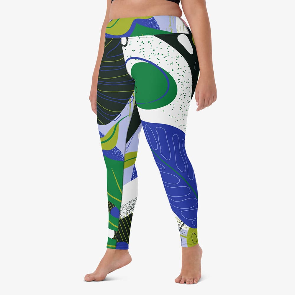 WAREHOUSE Floral Leggings "Abstract Leaves" Black/Blue/Green
