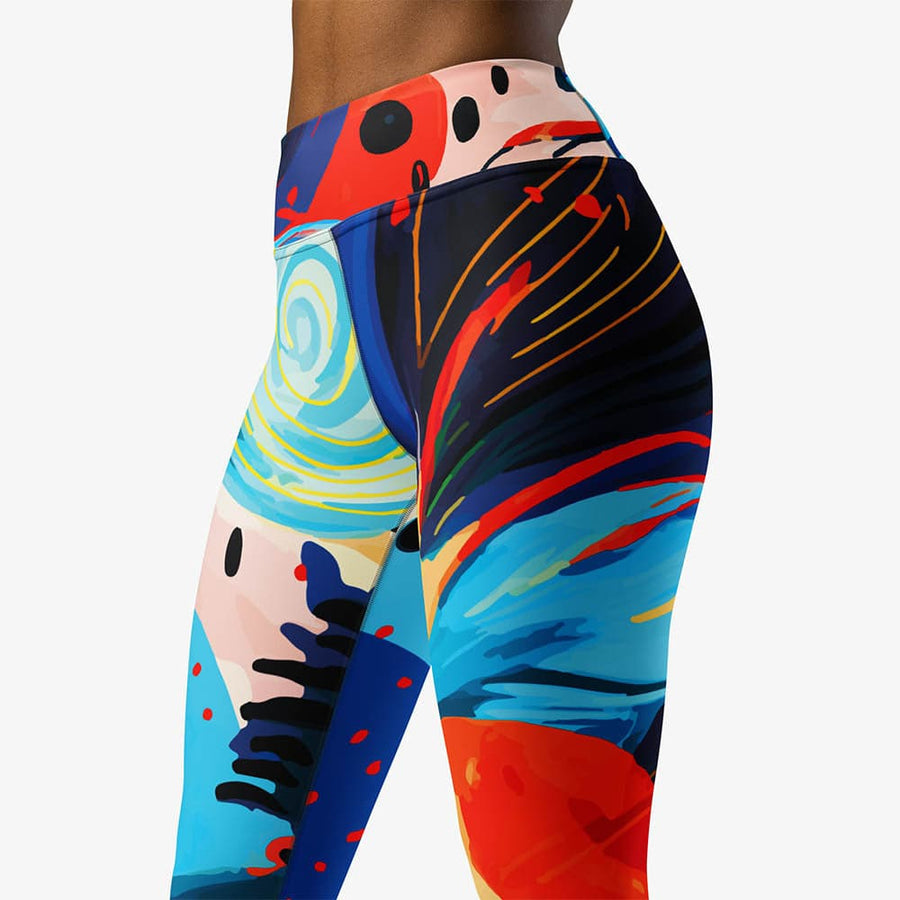 Printed Capris "Fluid Flow" Blue/Red/Yellow