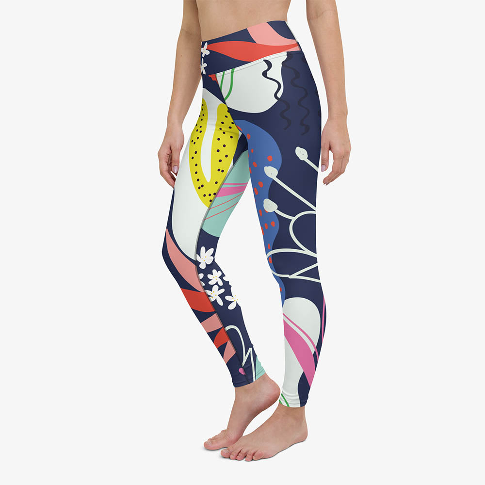 WAREHOUSE Floral Leggings "Fluid Flowers" Blue/Yellow