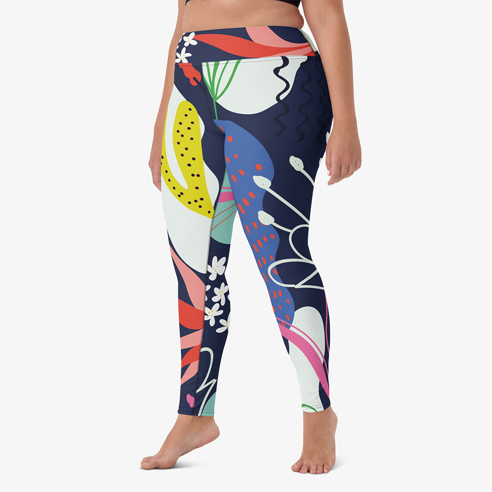 WAREHOUSE Floral Leggings "Fluid Flowers" Blue/Yellow