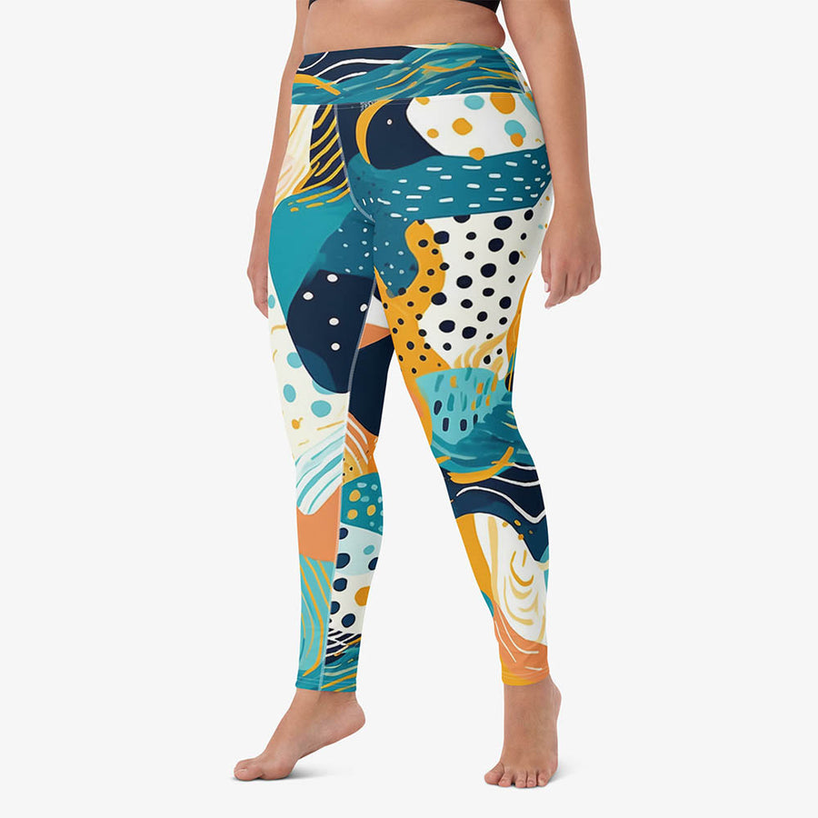 Printed Leggings "Seascape" Turquoise/Blue/Yellow