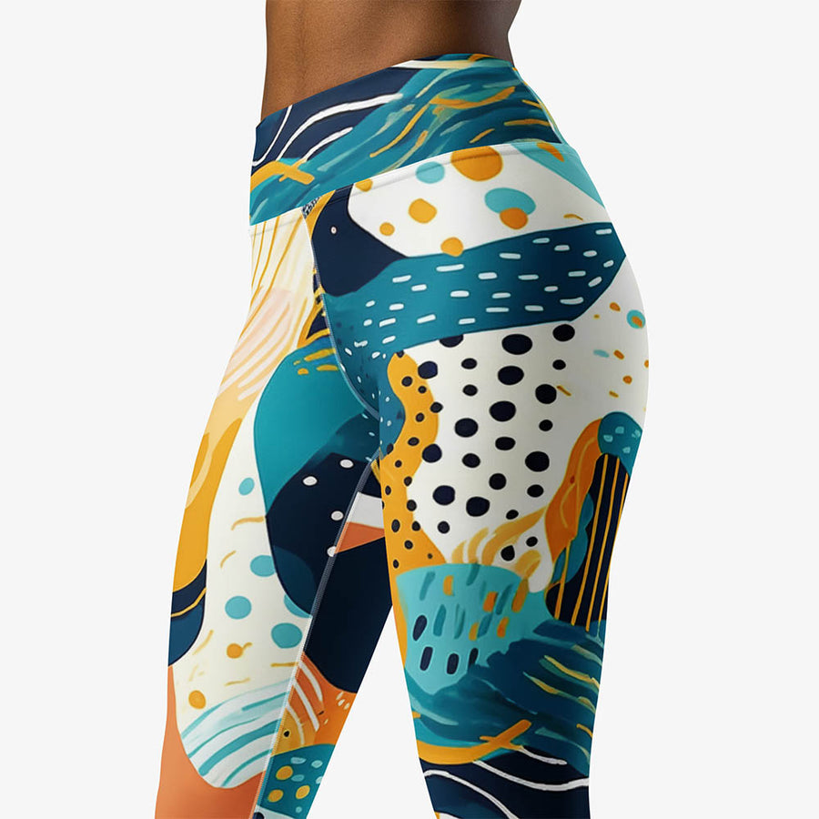 Printed Leggings "Seascape" Turquoise/Blue/Yellow