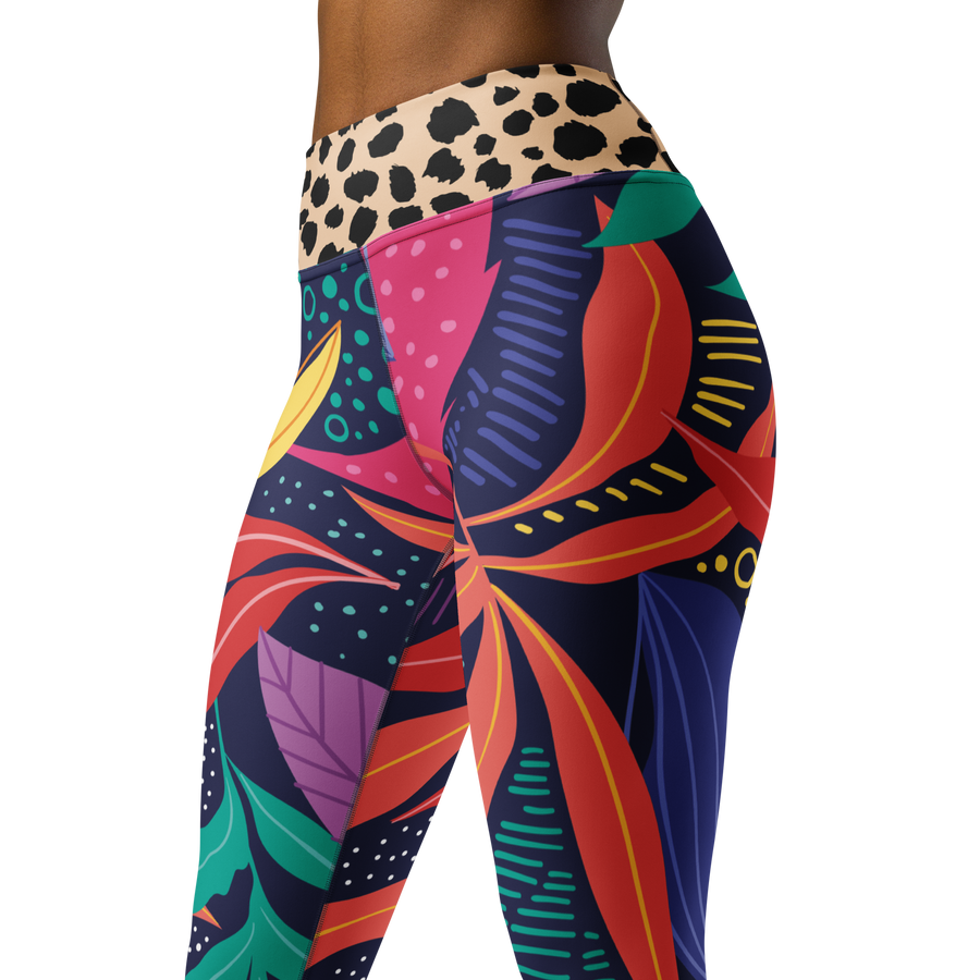 Floral Leggings "Animal Leaves" Blue/Orange/Green