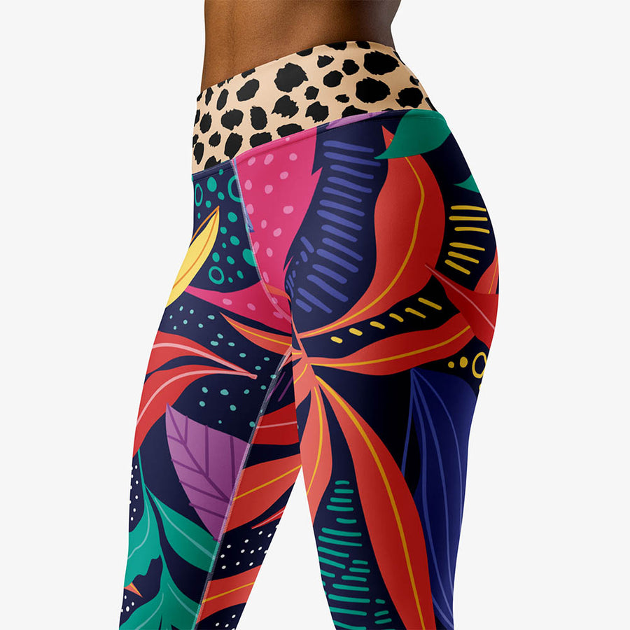 Floral Leggings "Animal Leaves" Blue/Orange/Green