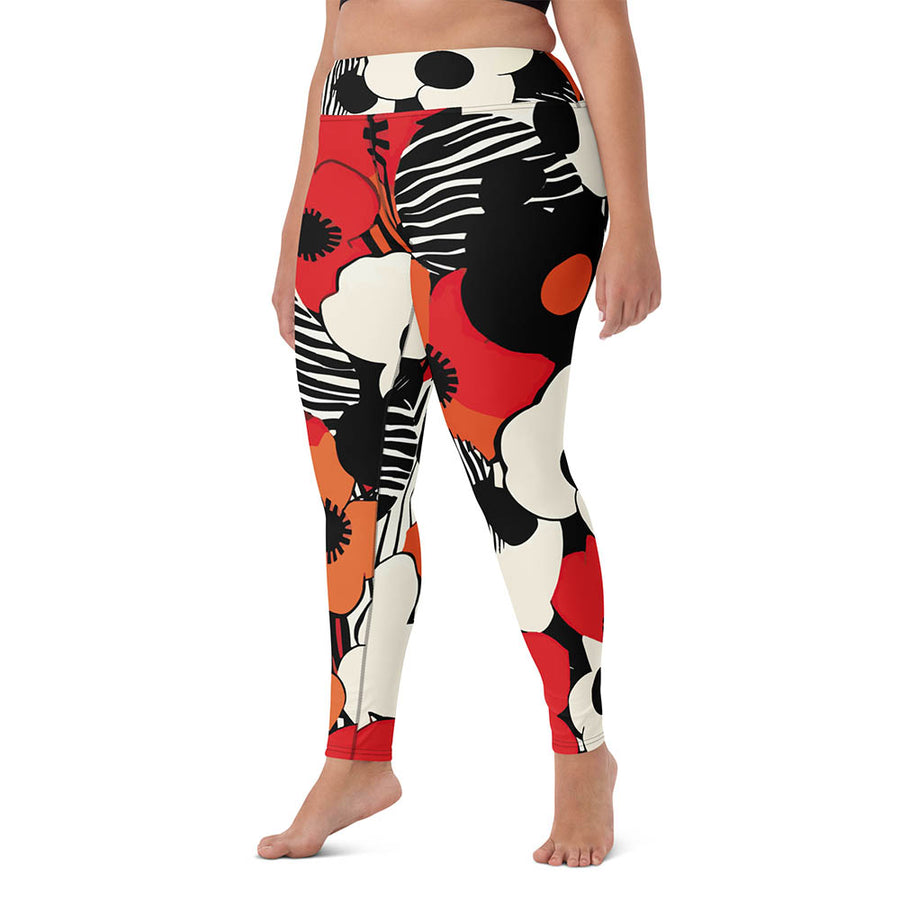 Floral Leggings "Zebra Blossom" Black/Red/Orange