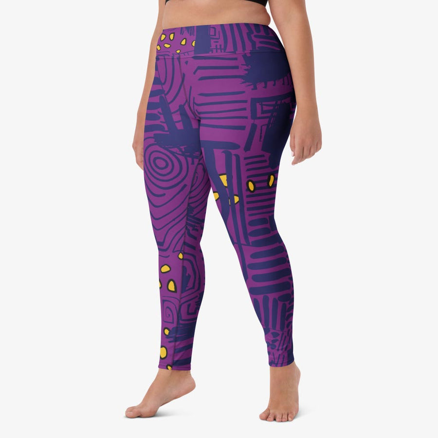 Printed Leggings "Electric Maze" Purple/Yellow