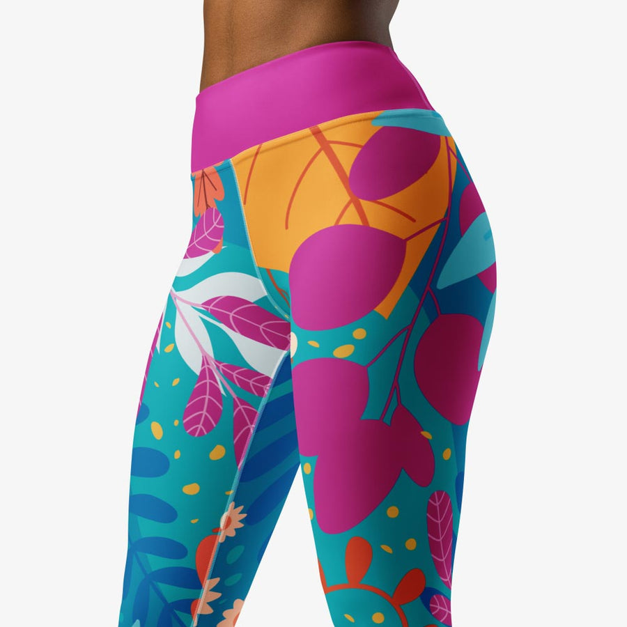 Floral Leggings "Petal Party" Turquoise/Fuchsia