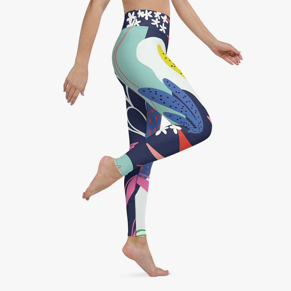 WAREHOUSE Floral Leggings "Fluid Flowers" Blue/Yellow