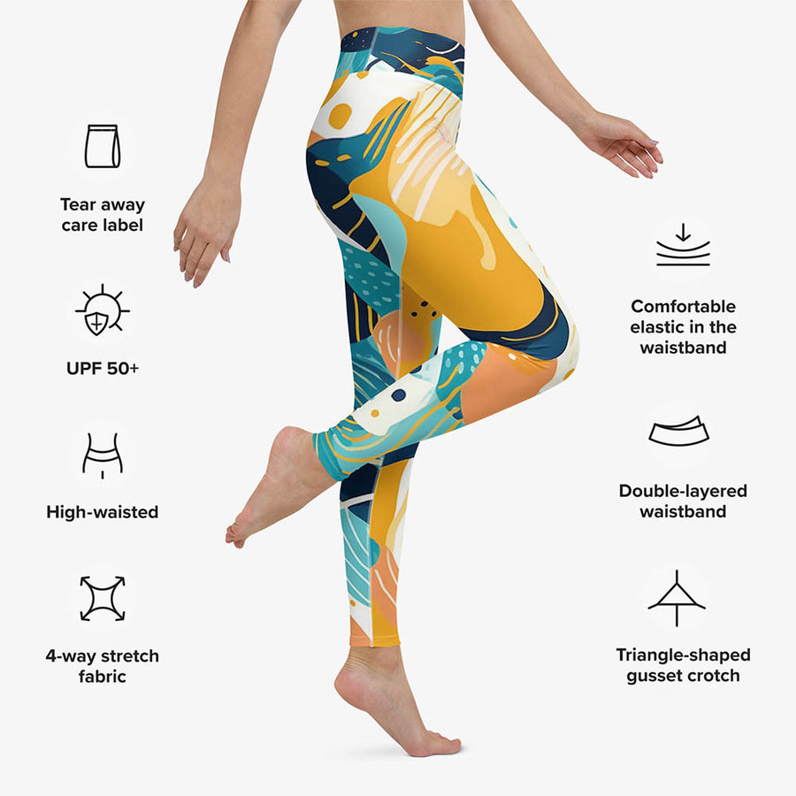 Printed Leggings "Seascape" Turquoise/Blue/Yellow