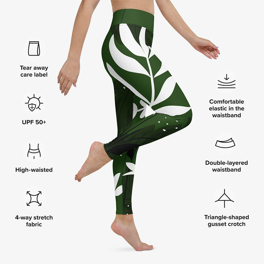 Floral Leggings "Night Garden" Green/White