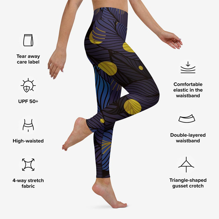 Floral Leggings "Fireflies" Blue/Yellow