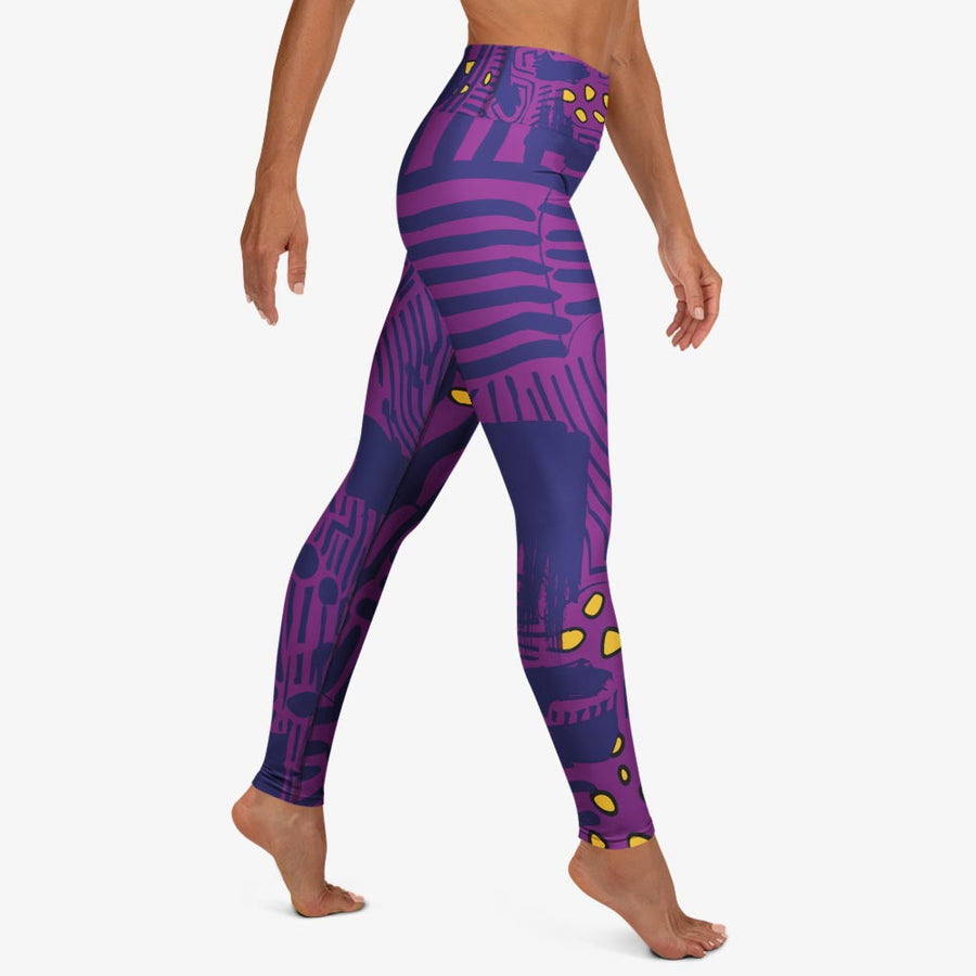Printed Leggings "Electric Maze" Purple/Yellow