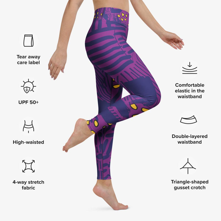 Printed Leggings "Electric Maze" Purple/Yellow