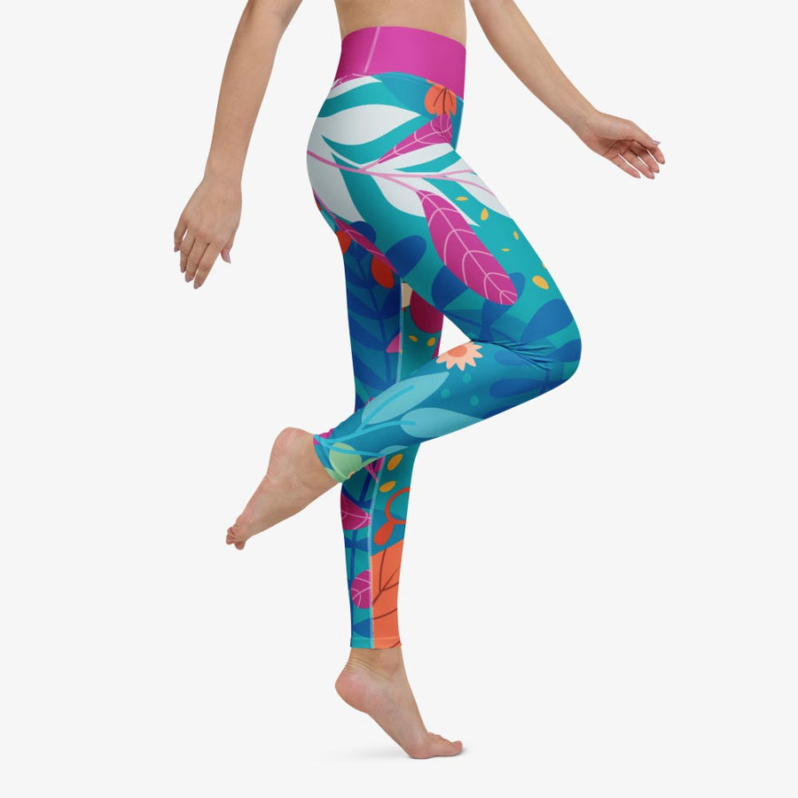 Floral Leggings "Petal Party" Turquoise/Fuchsia